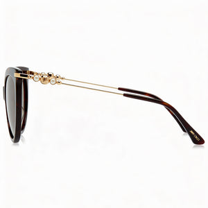 Jimmy Choo Cat Eye Eyeglasses Women — side view, Havana Acetate temples