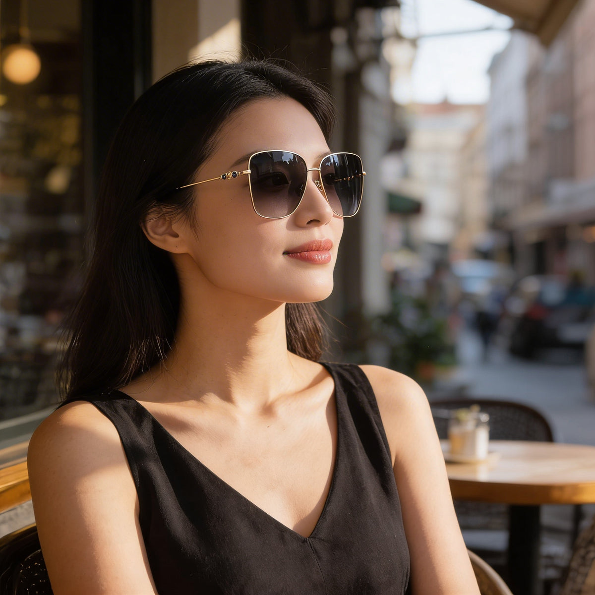 JIMMY CHOO Hester/S Gafas de sol cuadradas de acero inoxidable negro y dorado para mujer con protección UV del 100% y lentes degradadas grises de 59 mm, Photo 5