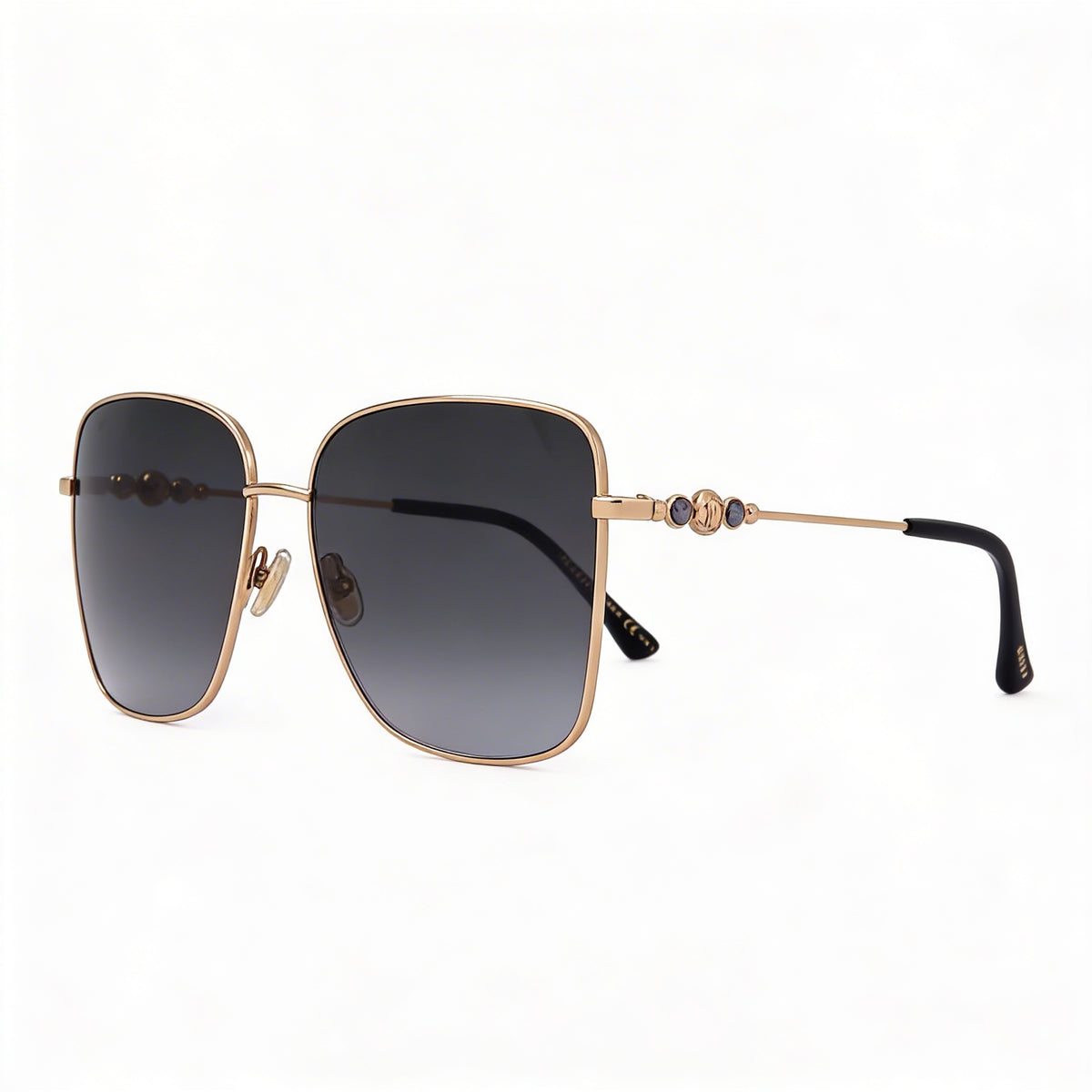 JIMMY CHOO Hester/S Gafas de sol cuadradas de acero inoxidable negro y dorado para mujer con protección UV del 100% y lentes degradadas grises de 59 mm, Photo 3