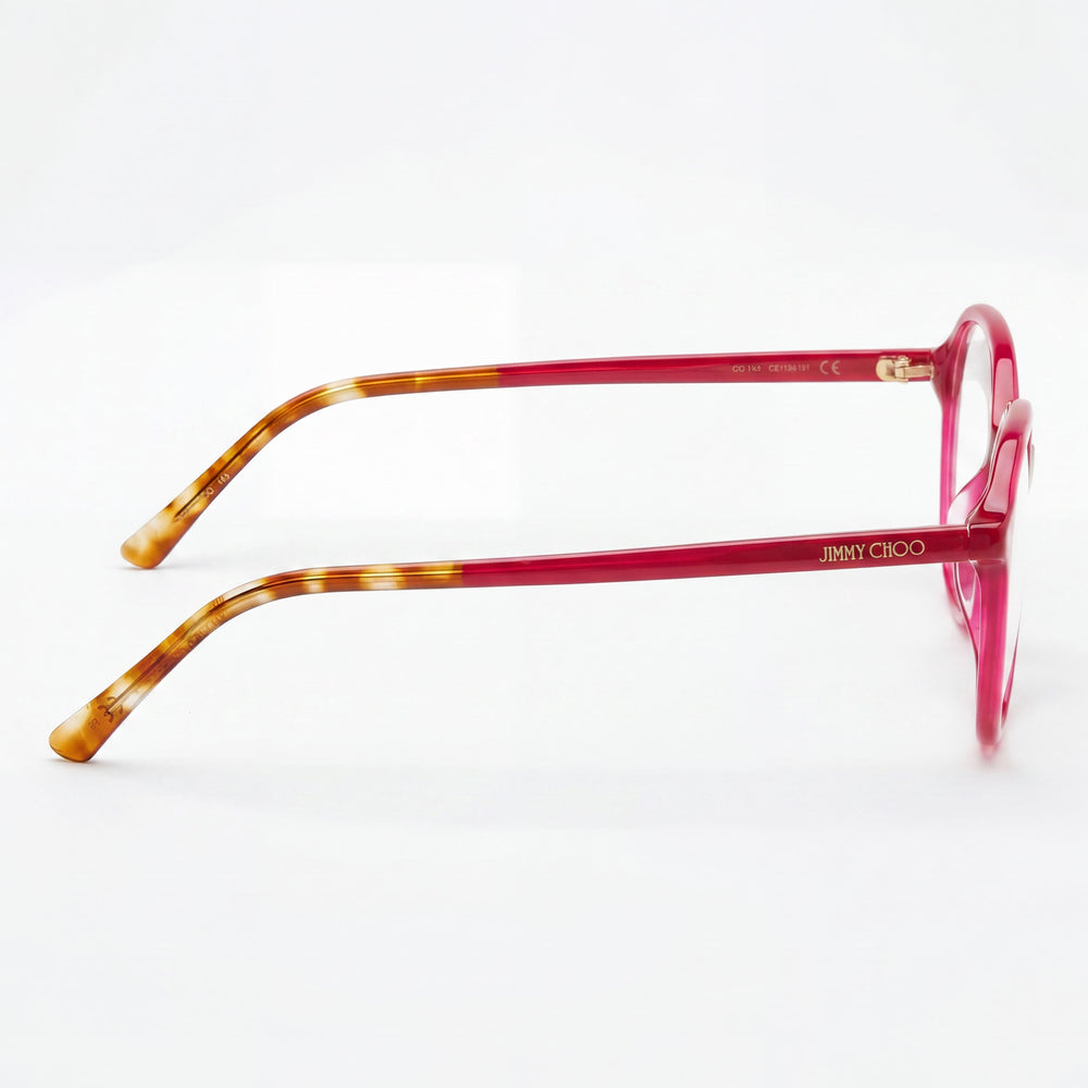 Jimmy Choo JC345/F Round Eyeglasses Women — side view, Pink Acetate temples