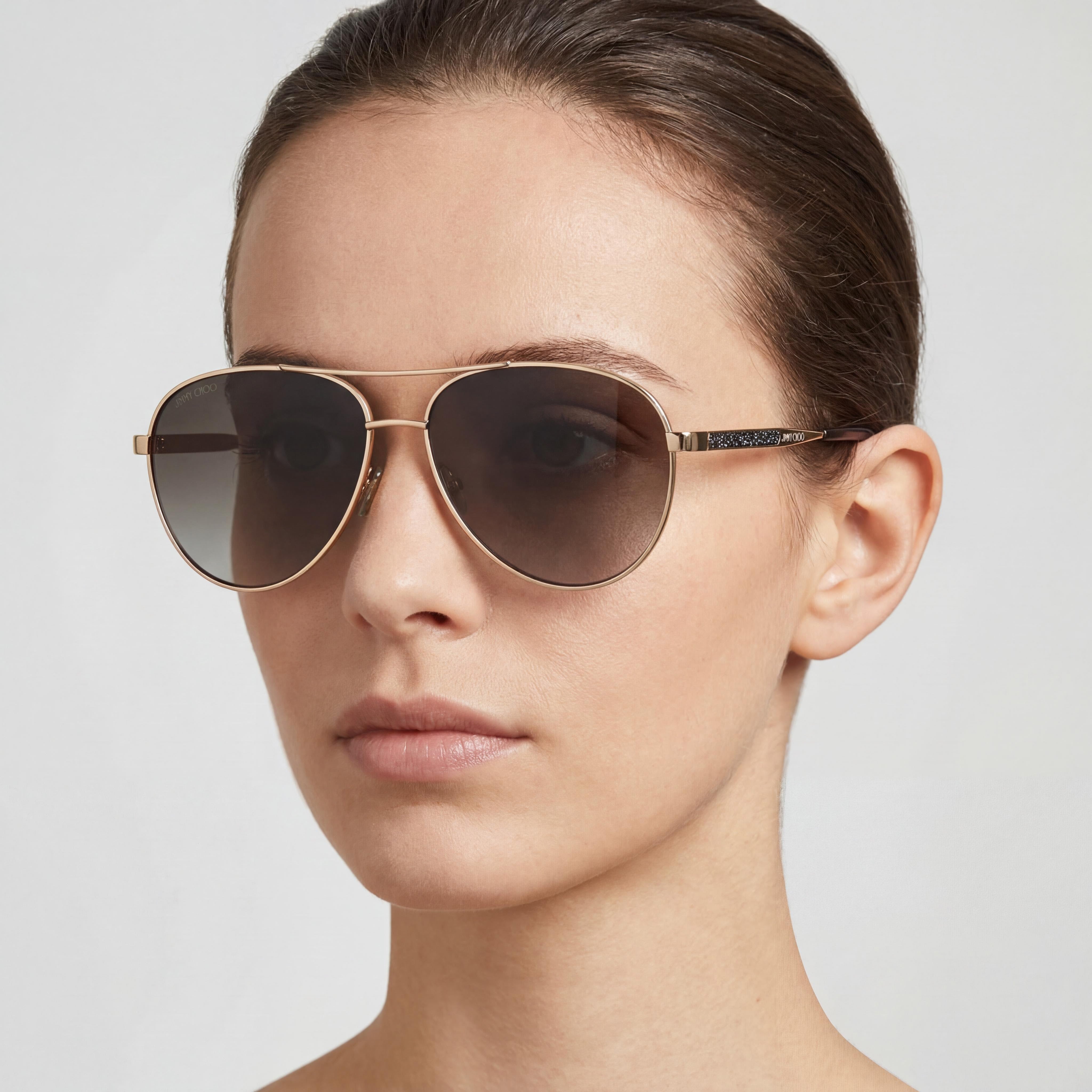 JIMMY CHOO JIMENA/S Gafas de sol de piloto para mujer de acero inoxidable dorado con degradado marrón habano de 60 mm con protección UV, Photo 4