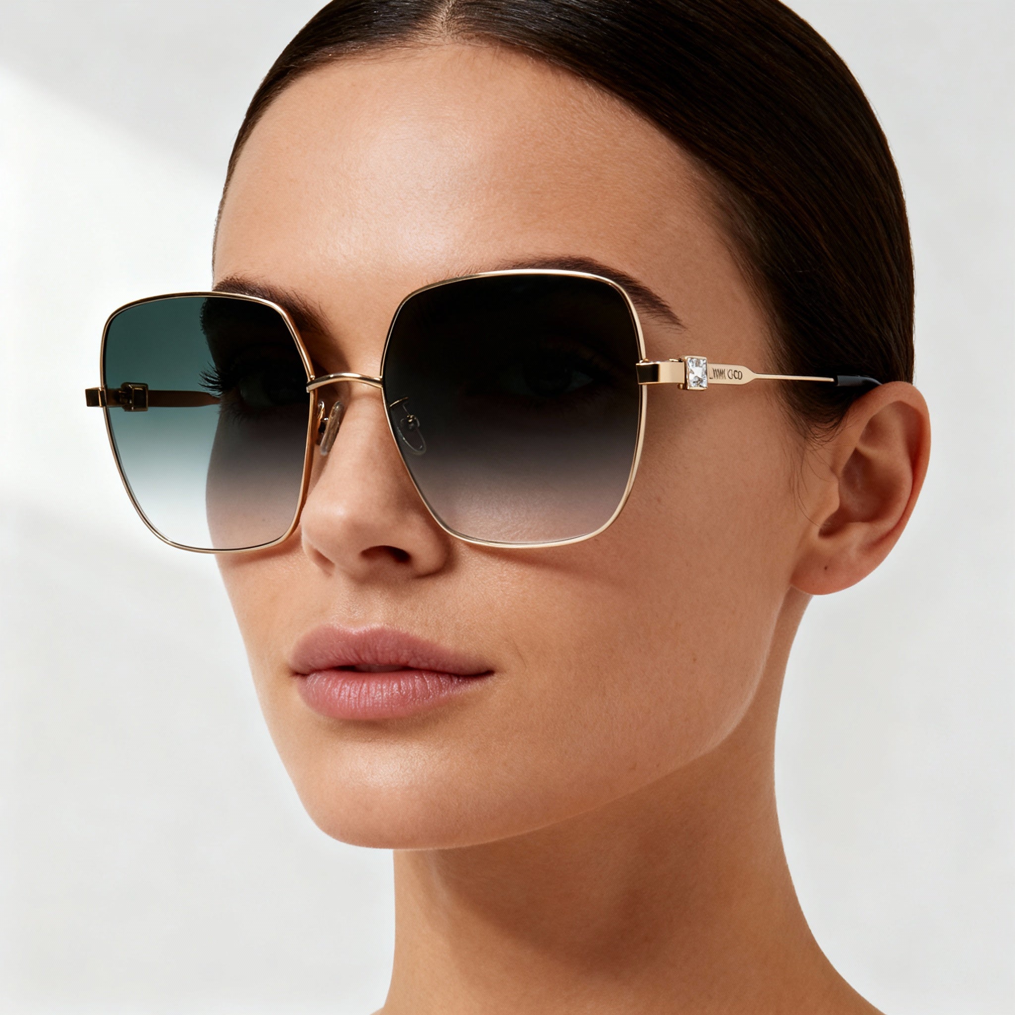 Jimmy Choo KORI/G/SK Gafas de sol cuadradas doradas y negras para mujer, 60 mm, Photo 3