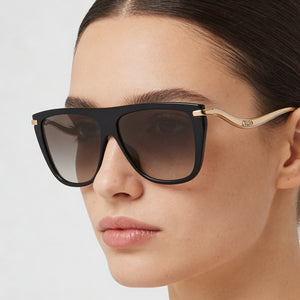 Jimmy Choo SUVI/S Shield Sunglasses Women — side view, Non-Polarized Gradient Grey Mirror lens