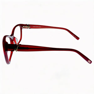 Jones New York J226 Petite Rectangle Eyeglasses Men — side view, Red Plastic temples