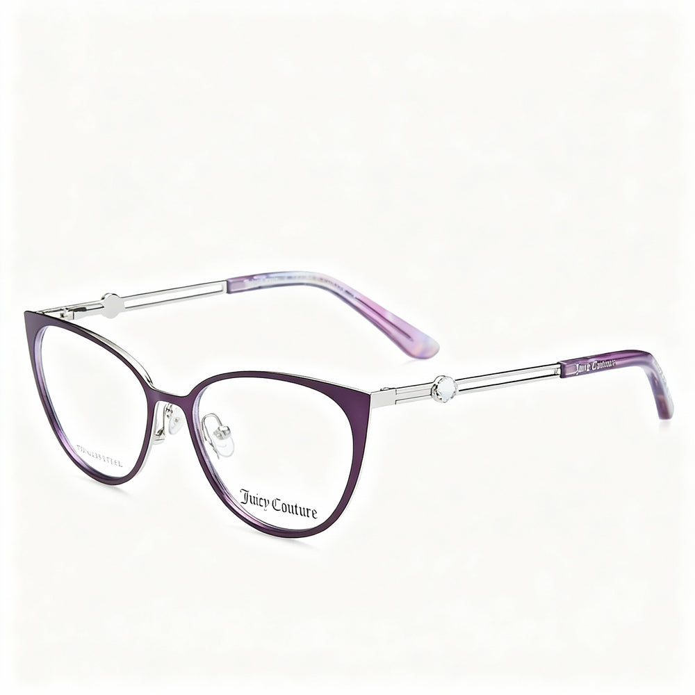 Juicy Couture JU 221 Square Eyeglasses Unisex — side view, Violet Alloy Steel temples