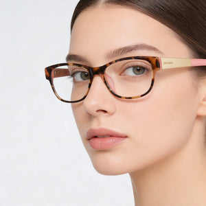Juicy Couture Juicy 162 Rectangle Eyeglasses Women — side view, Havana 135mm temples