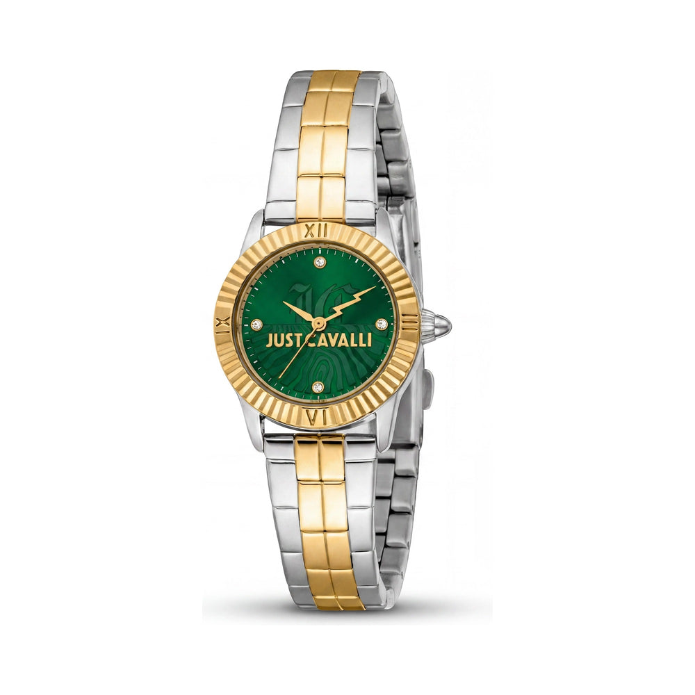 Just Cavalli Fashion Two Tone Silver Dial Stainless Steel Women Watch, 26mm