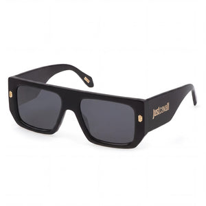 Just Cavalli SJC022 Black Rectangle Sunglasses for Women, Smoke Mirror Silver lens