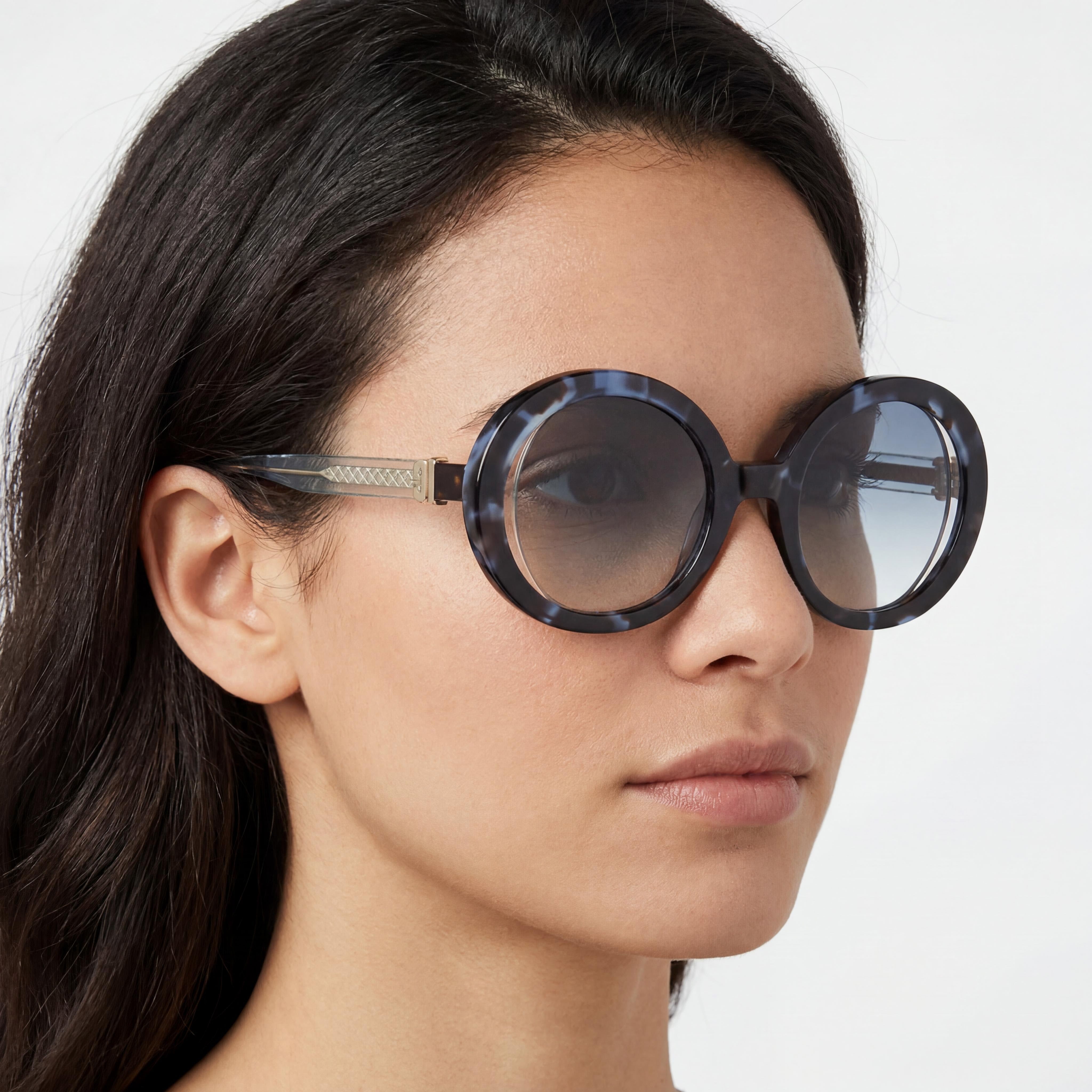 Just Cavalli Casual Women's Blue Havana Metal Acetate Rounded Sunglasses with Smoke Gradient Yellow Lenses UV Protected 58-17-140, Photo 5