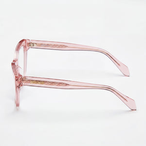 Just Cavalli VJC001 Oval Eyeglasses Women — side view, Peach Polycarbonate temples