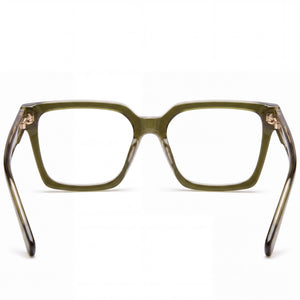 Karl Lagerfeld Rectangle Eyeglasses Unisex — side view, Green Acetate temples