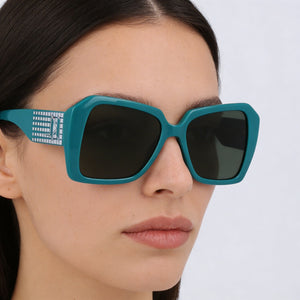 Karl Lagerfeld Kl6140s Square Sunglasses Women — side view, Non-Polarized Green lens