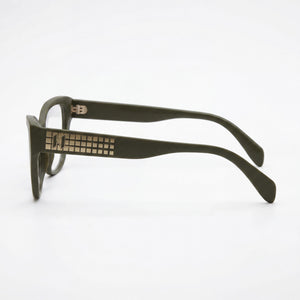 Karl Lagerfeld KL6151 Oval Eyeglasses Women — side view, Khaki Injected temples