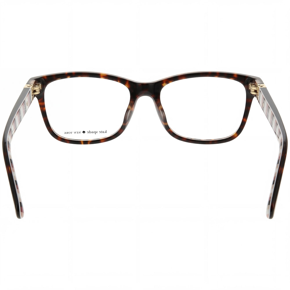 Kate Spade New York Calley Square Eyeglasses Women — side view, Havana Acetate temples