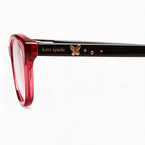 Kate Spade New York EMMI Rectangle Eyeglasses Unisex — side view, Red Acetate temples