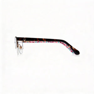 Kate Spade New York Ferrara Rectangle Eyeglasses Women — side view, Havana Stainless Steel temples
