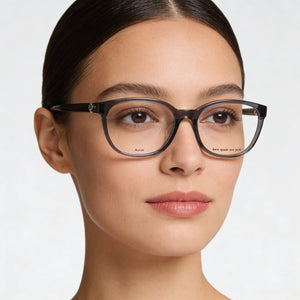 Kate Spade New York Square Eyeglasses Women — side view, Gray Plastic temples