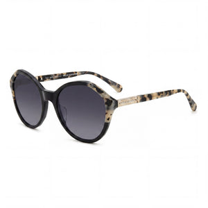Kate Spade New York Black Pattern Round Sunglasses for Women, Dark Grey Shaded lens