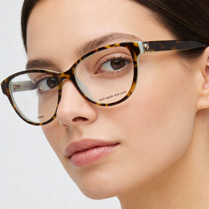 Kate Spade New York Square Eyeglasses Women — side view, Havana Acetate temples