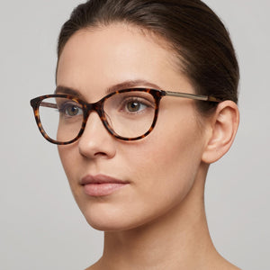 Kate Spade New York Kimberlee Cat Eye Eyeglasses Women — side view, Havana Plastic temples