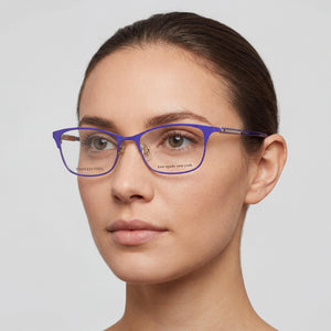 Kate Spade New York Massy Rectangle Eyeglasses Women — side view, Violet Metal temples