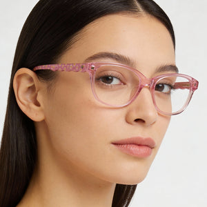 Kate Spade New York Square Eyeglasses Unisex — side view, Pink Acetate temples