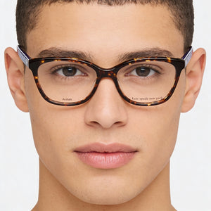 Kate Spade New York Tamalyn Square Eyeglasses Unisex — side view, Havana Plastic temples