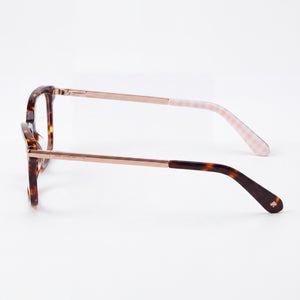 Kate Spade New York Vicenza Rectangle Eyeglasses Women — side view, Havana Acetate temples