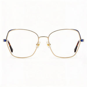 Kate Spade New York Zeena/G Round Eyeglasses Women — side view, Gold Blue Acetate temples