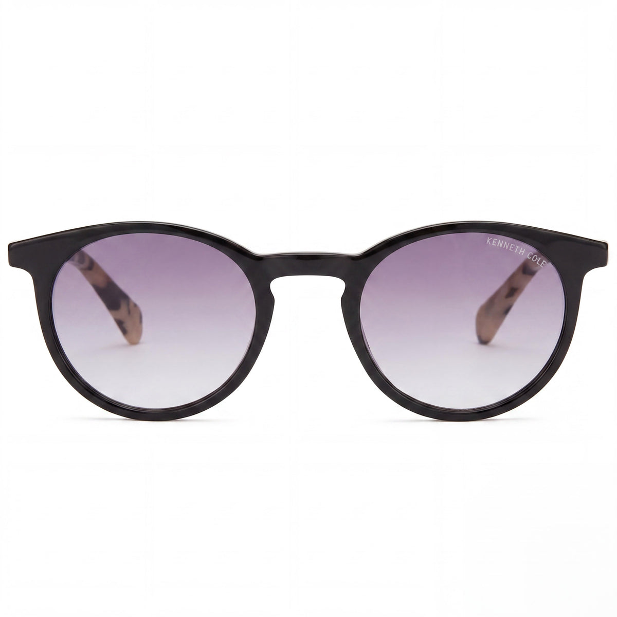 Gafas de sol redondas de metal Kenneth Cole para mujer con montura negra brillante y lentes ahumadas degradadas no polarizadas, 53 mm, Photo 2