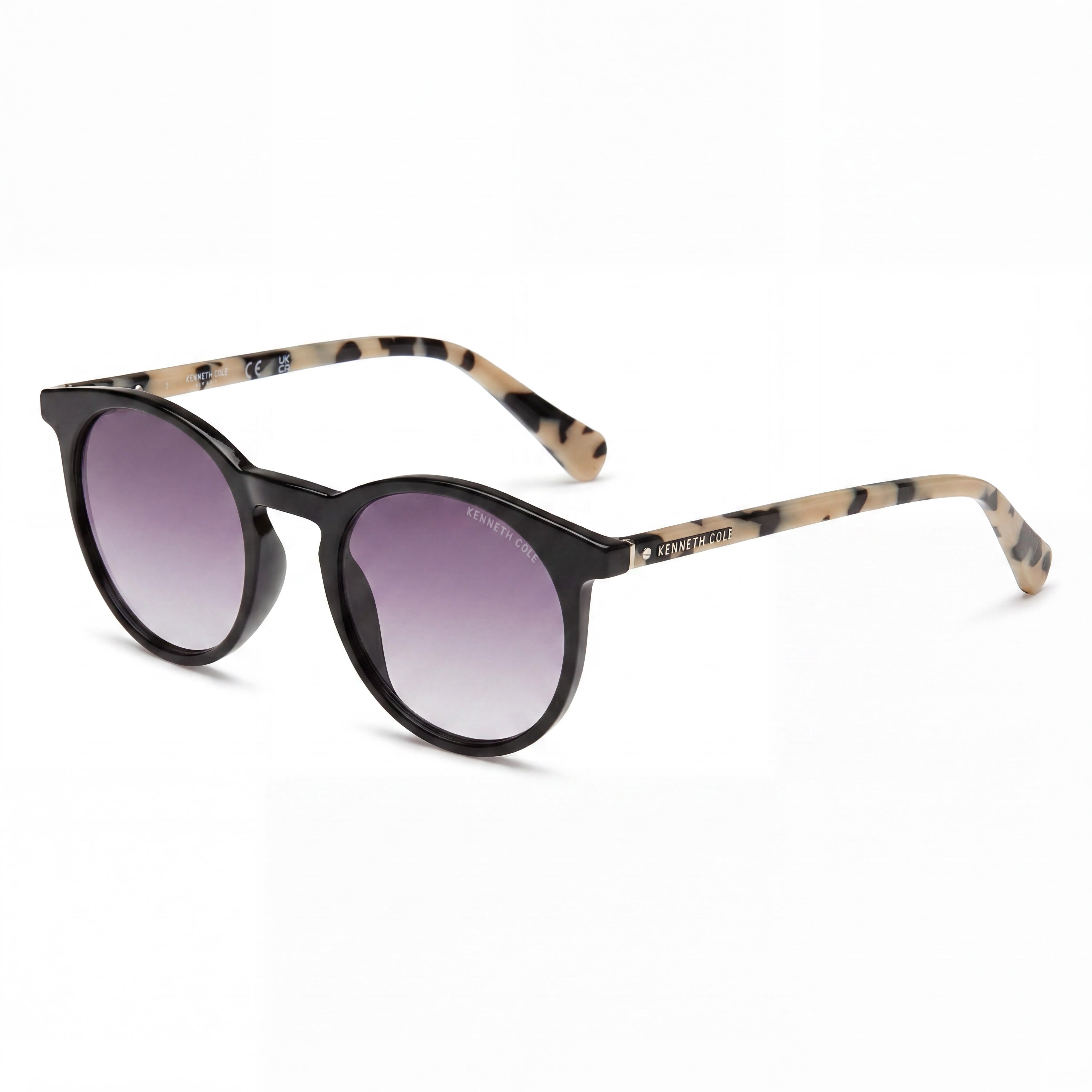 Gafas de sol redondas de metal Kenneth Cole para mujer con montura negra brillante y lentes ahumadas degradadas no polarizadas, 53 mm, Photo 1