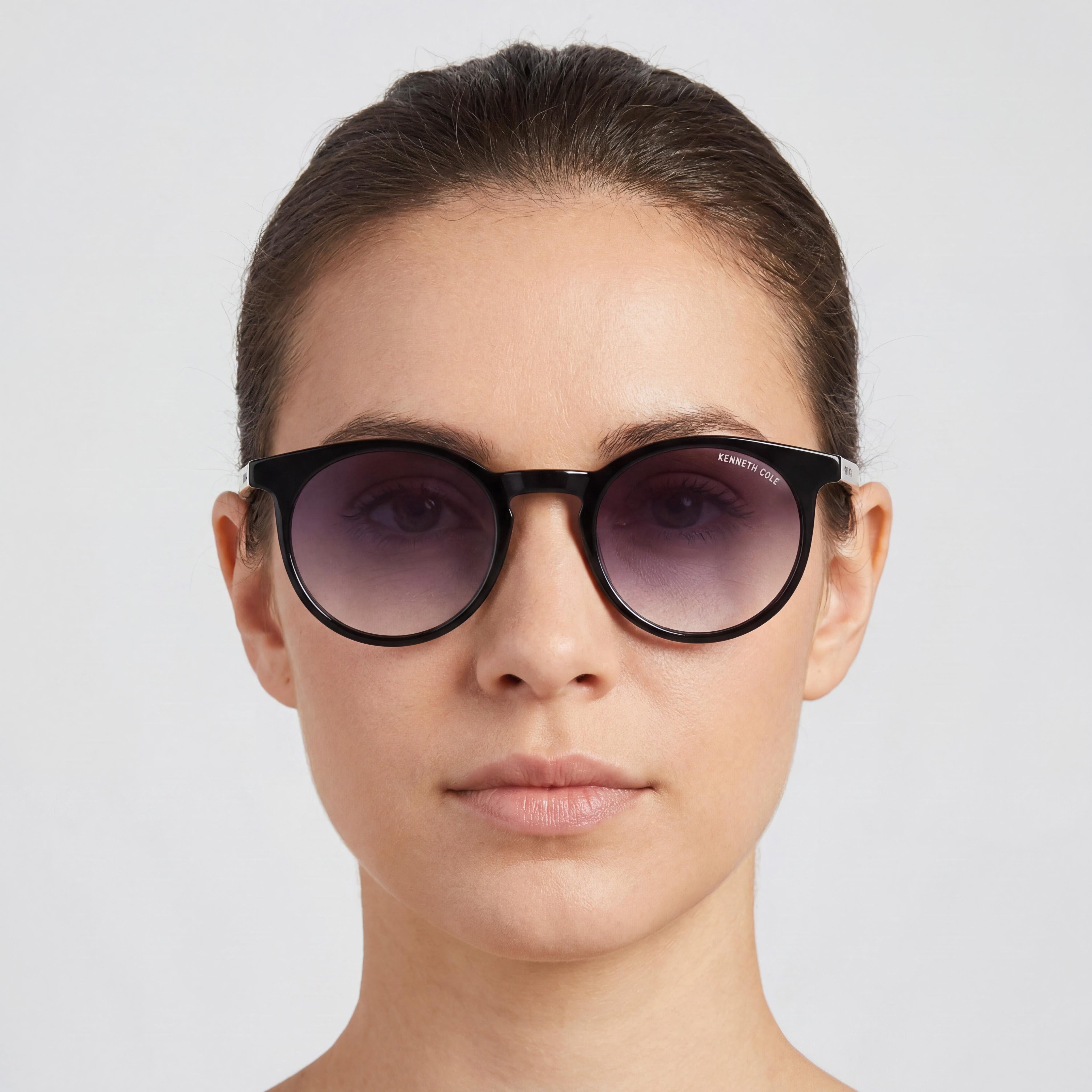 Gafas de sol redondas de metal Kenneth Cole para mujer con montura negra brillante y lentes ahumadas degradadas no polarizadas, 53 mm, Photo 5