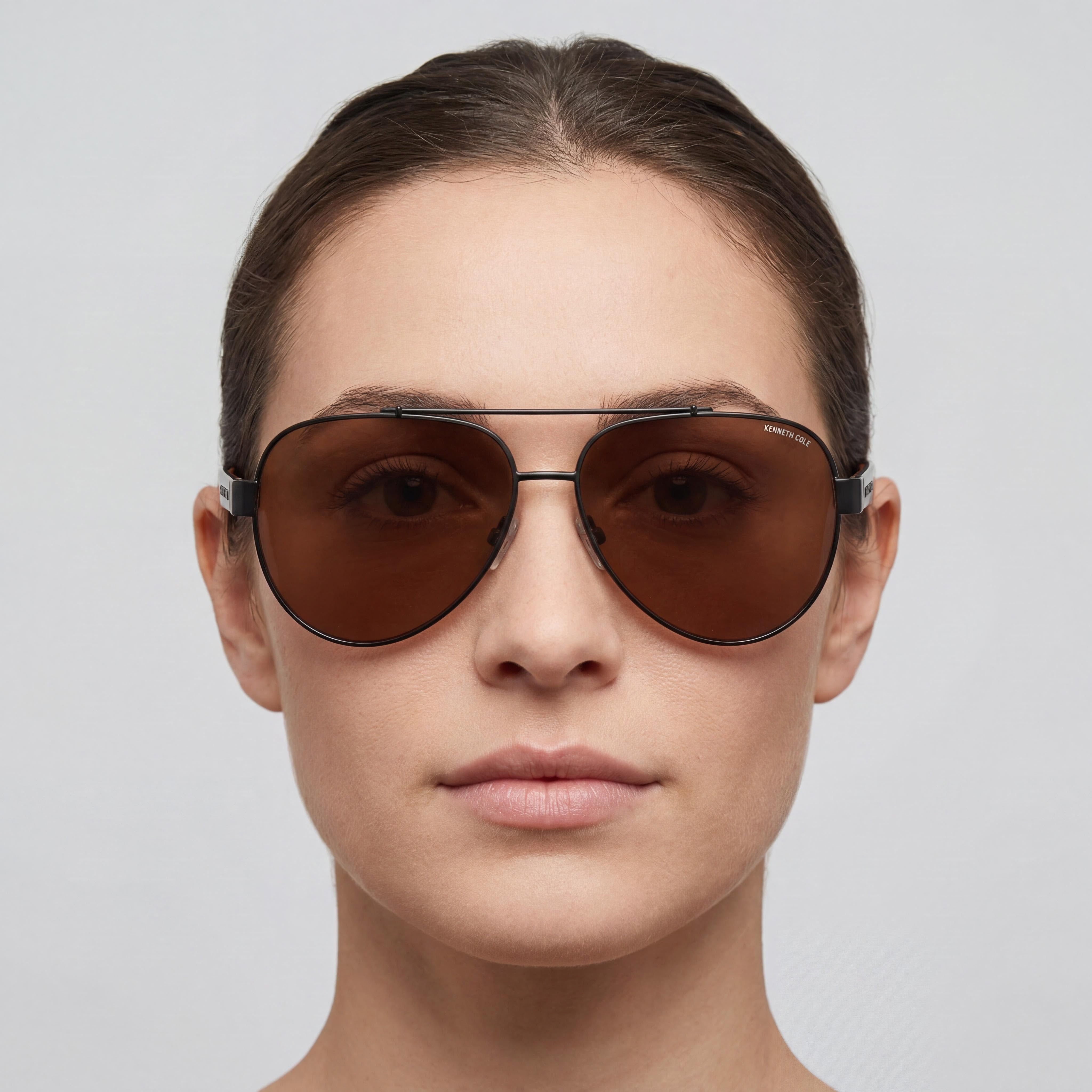 Gafas de sol Kenneth Cole New York Kc6001e para mujer, sin polarizar, metal negro brillante y marrón, lentes marrones, 60 mm, Photo 3