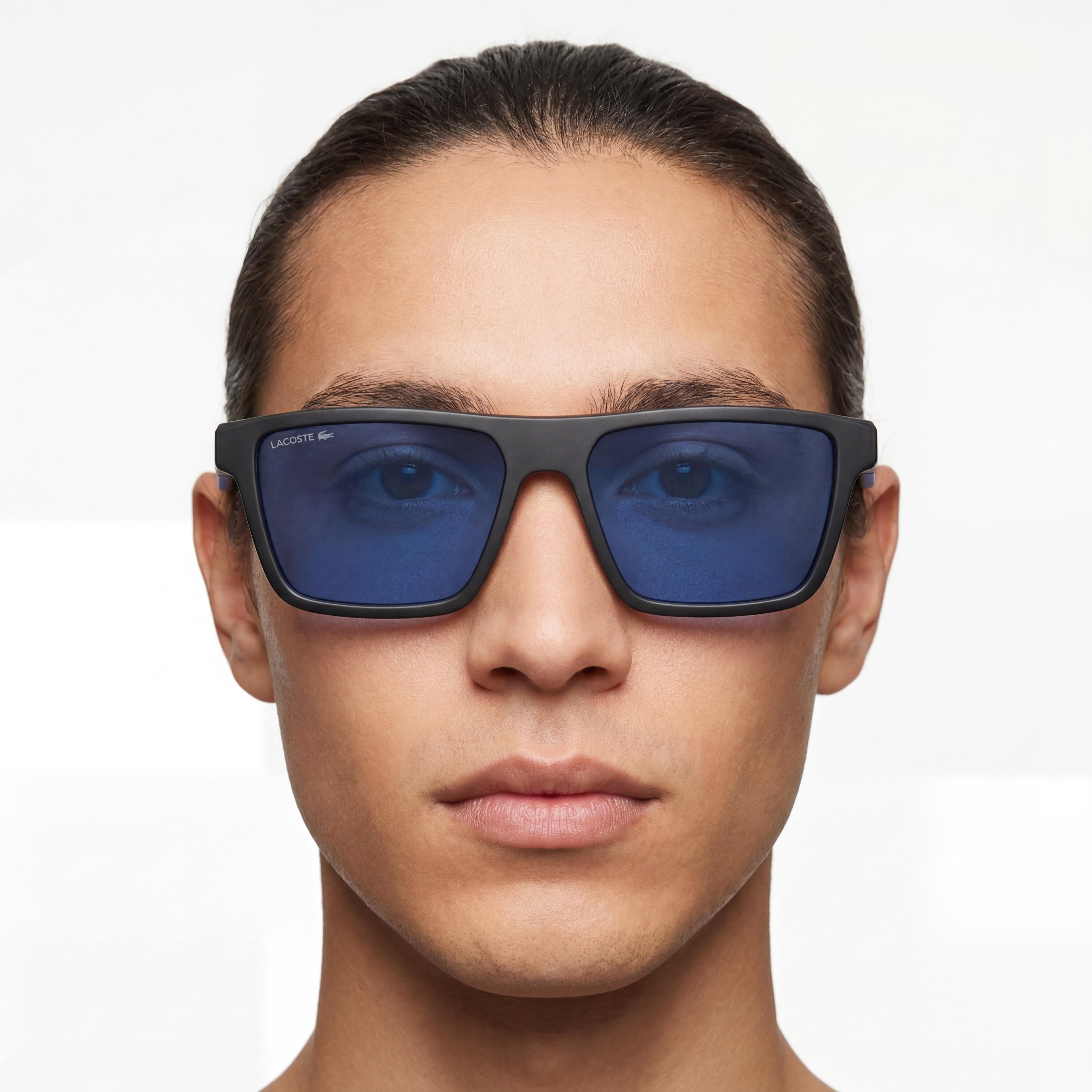 Lacoste Black Blue Rectangle Sunglasses Unisex, 55mm, Photo 5