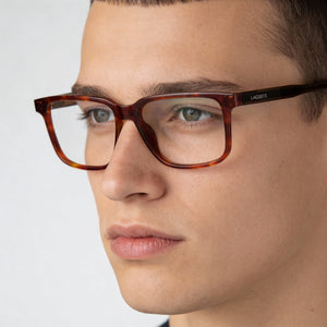 Lacoste Rectangle Eyeglasses Unisex — side view, Brown temples