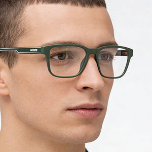 Lacoste Casual Rectangle Eyeglasses Men — side view, Green Injected temples