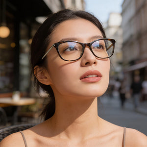 Lacoste L2863 Rectangle Eyeglasses Women — side view, Havana Acetate temples