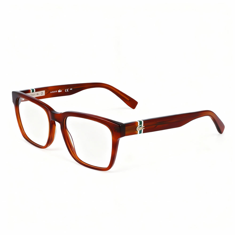 Lacoste L2932 Square Eyeglasses Unisex — side view, Red Metal temples
