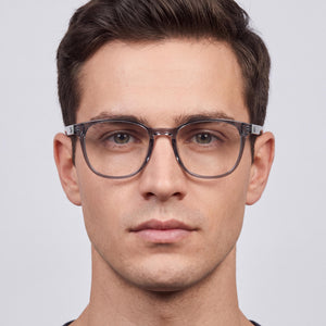 Lacoste L2975 N Square Eyeglasses Men — side view, Gray Plastic temples