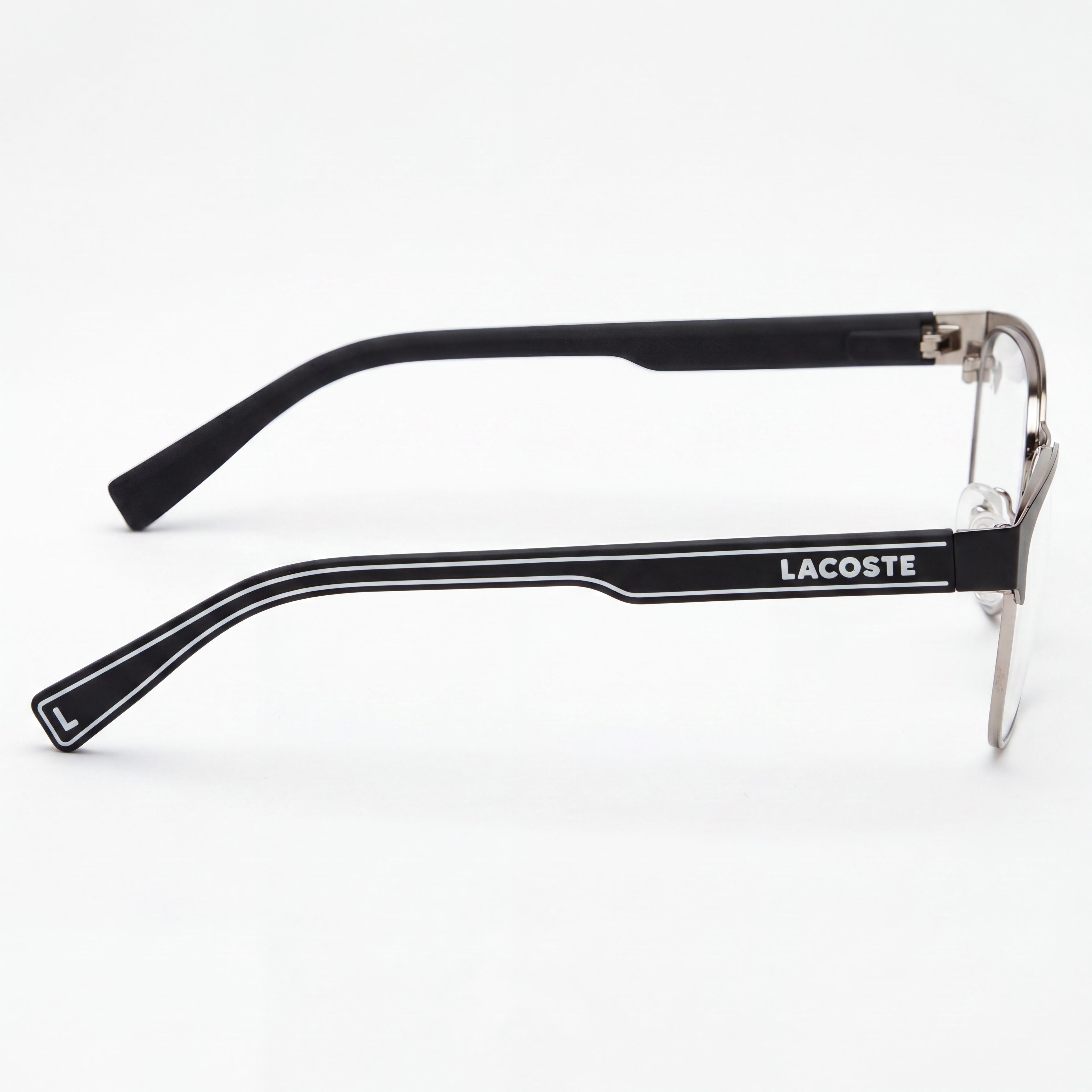 Lacoste L3112 Matte Black Rectangle Eyeglasses for Men, Metal 49mm, Photo 2
