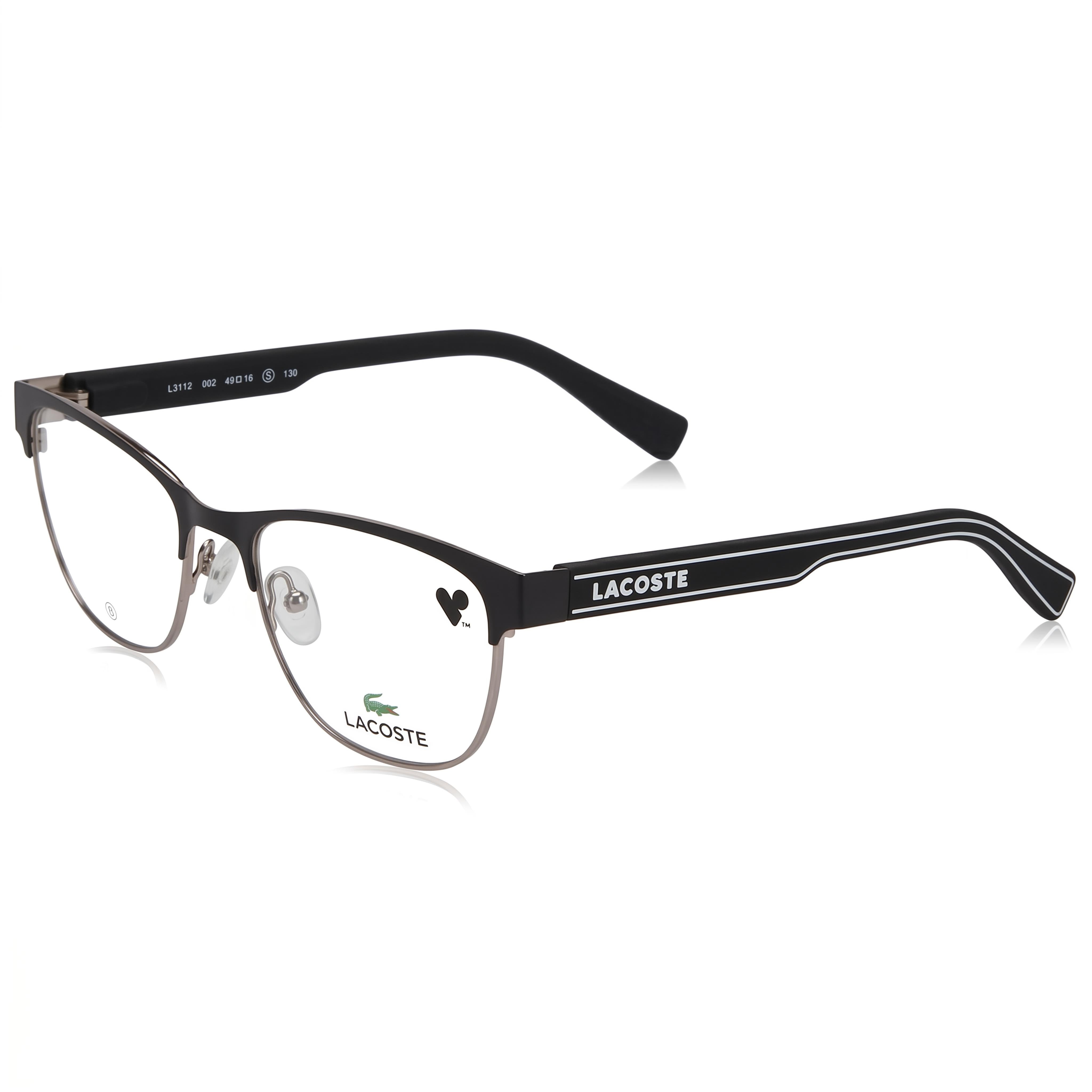 Lacoste L3112 Matte Black Rectangle Eyeglasses for Men, Metal 49mm, Photo 1