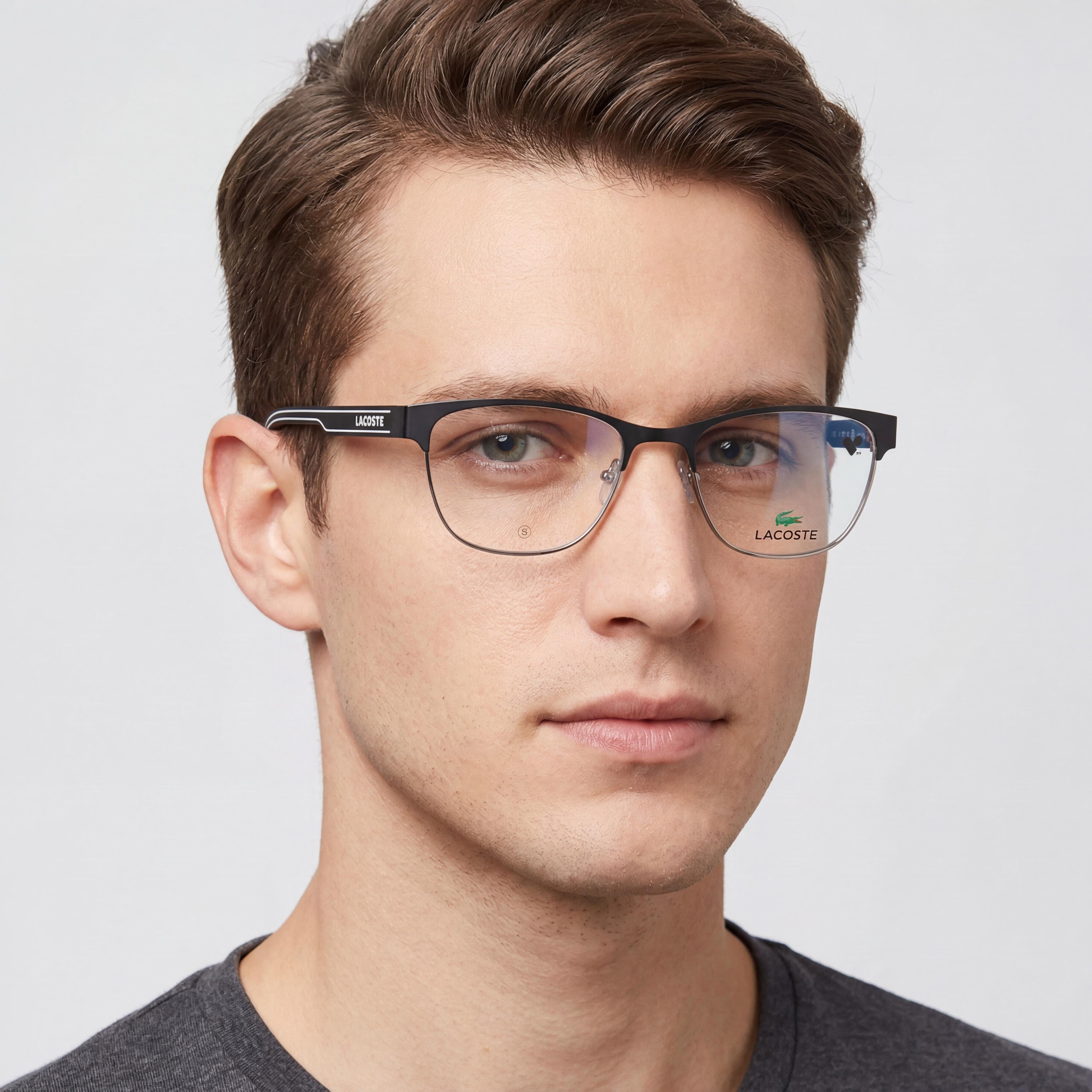 Lacoste L3112 Matte Black Rectangle Eyeglasses for Men, Metal 49mm, Photo 4