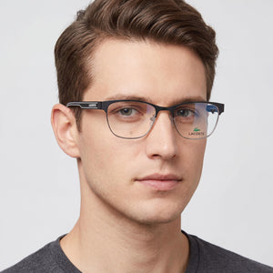 Lacoste L3112 Square Eyeglasses for Men — interior view, Polycarbonate demo lenses
