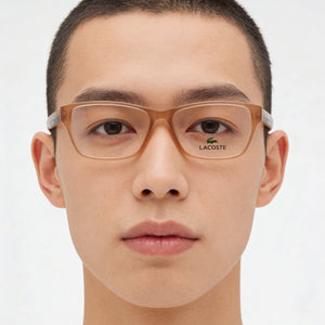 Lacoste L3650 Rectangle Eyeglasses Unisex — side view, Brown Acetate temples