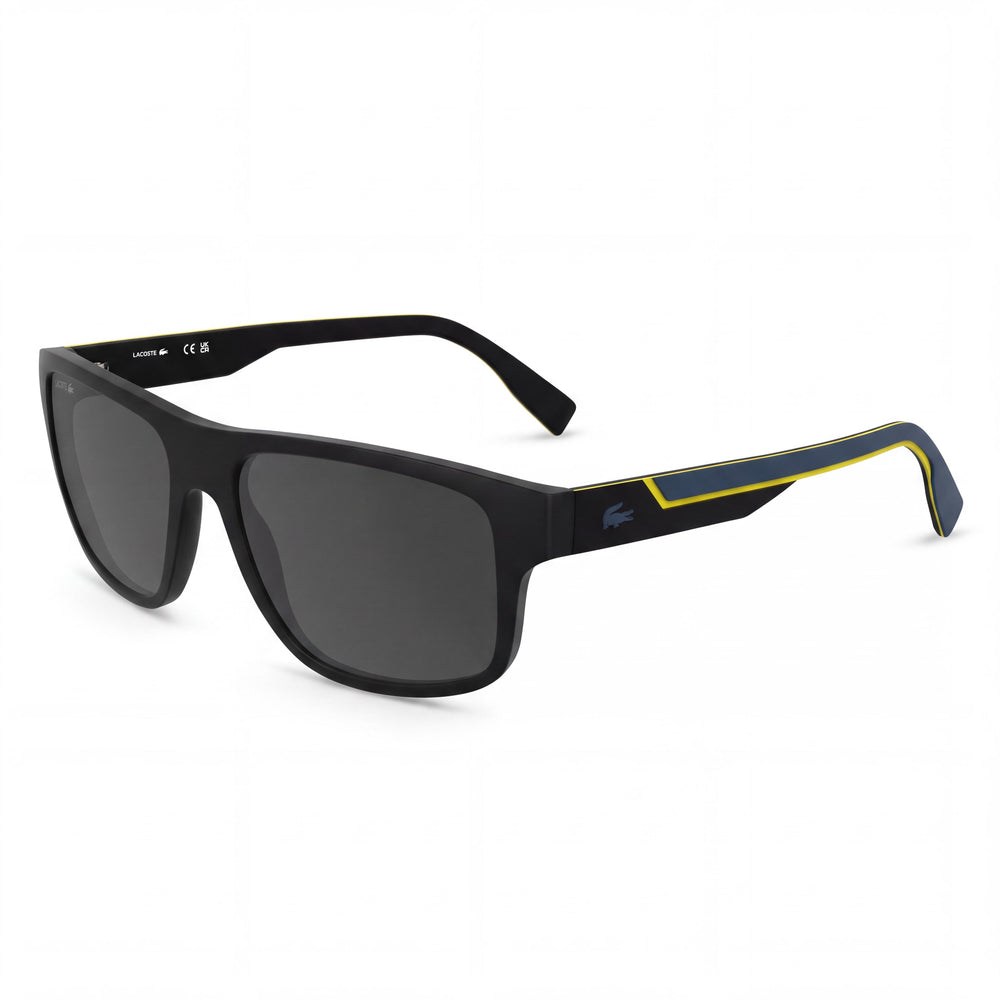 Lacoste L6057s Black Rectangle Sunglasses for Men, Solid Grey lens