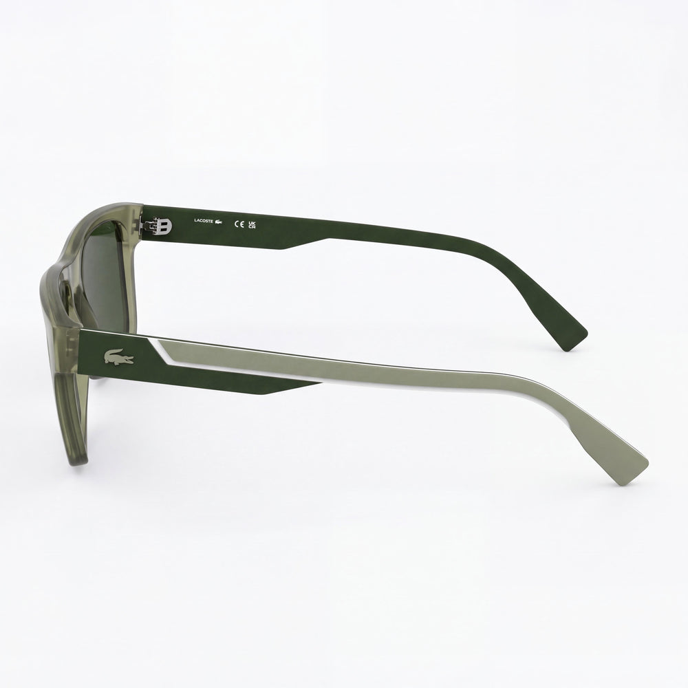 Lacoste L6058s Rectangle Sunglasses Men — side view, Non-Polarized Solid Green lens