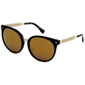 Lacoste L842SA Black Round Sunglasses for Women, Black lens