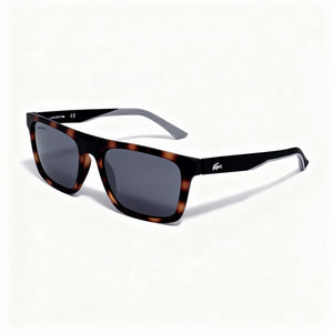 Lacoste L957s Havana Rectangle Sunglasses for Men, Grey Mirror lens — hero view