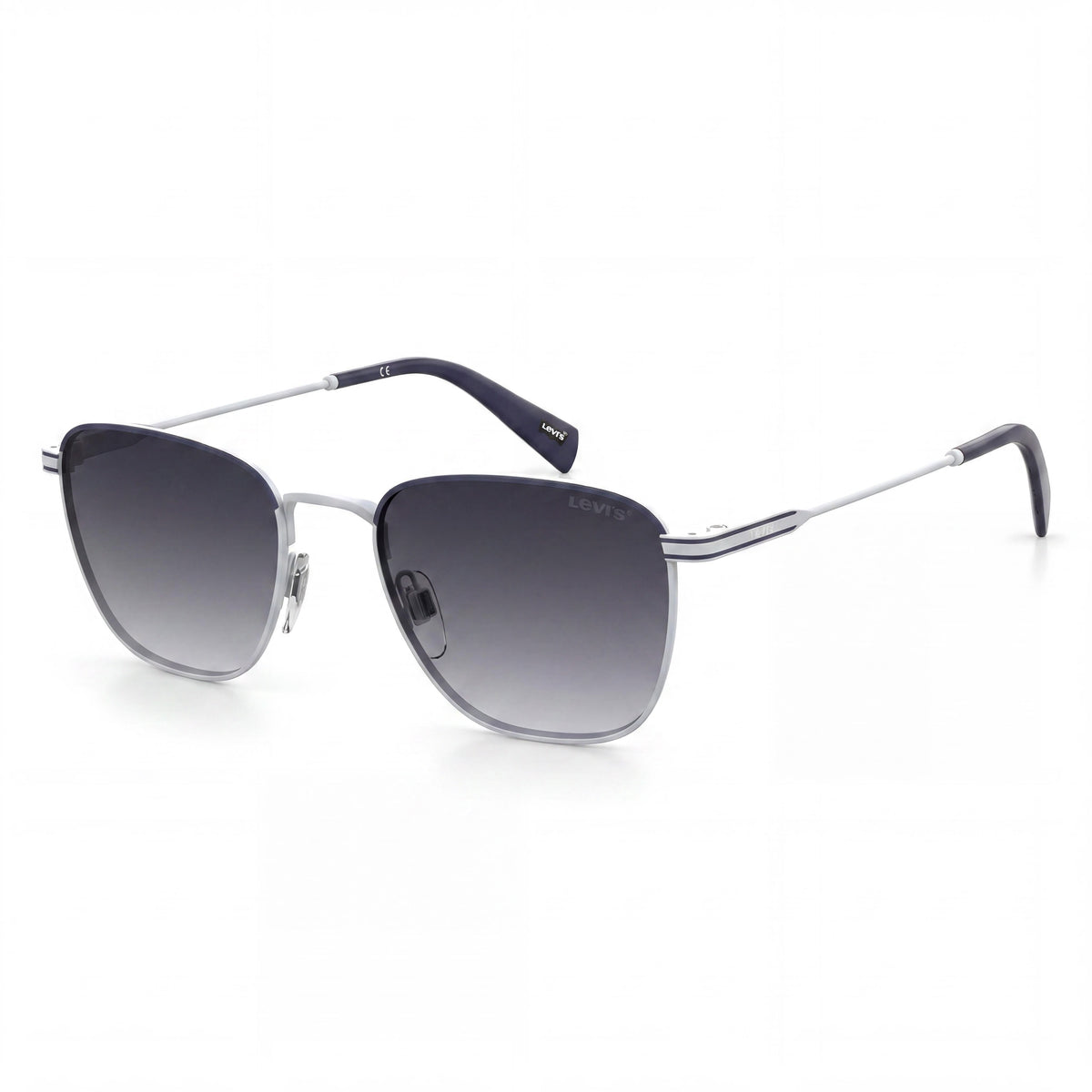 Gafas de sol Levi's 1016 rectangulares unisex de acero inoxidable no polarizadas con protección UV, azul gris mate, gris oscuro degradado de 52 mm, Photo 1