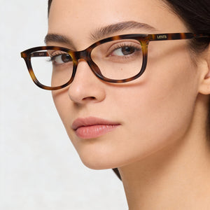 Levi's 1017 Rectangular Prescription Eyeglass Frames Rectangle Eyeglasses Women — side view, Havana temples